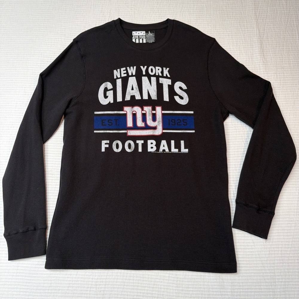 Junk Food NY Giants Thermal Waffle Long Sleeve Tee Shirt LARGE Black NFL